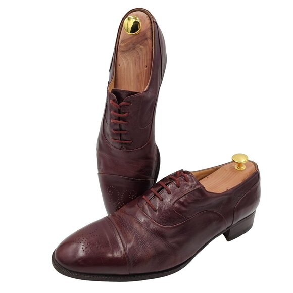 Vintage Bally Italy Dress Shoes Mens size 10.5 Burgundy Calfskin Leather Oxfords - Picture 8 of 11